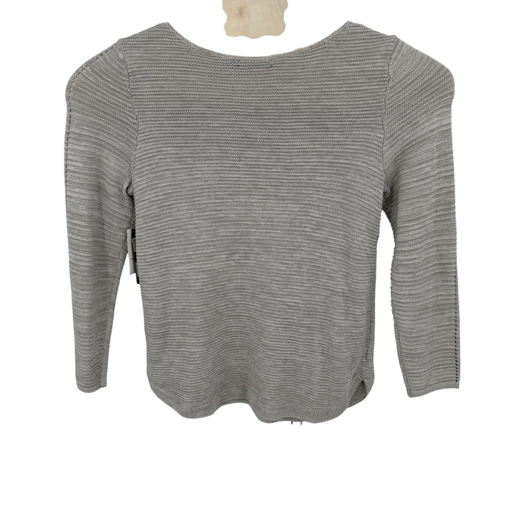 NWT NIC+ZOE Sweater Women L Gray Cotton Linen Lace Up Open Knit Pullover - Picture 2 of 10